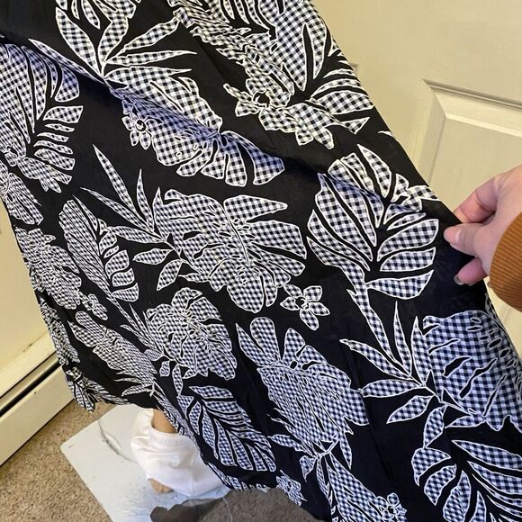 Y2K Dress Sz 6/S Black White Whimsigoth Key Hole Halter Midi Leafy Hippie Party - Picture 7 of 11